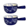 20-oz Soup Mugs with Long Handles, Set of 2-Floral Lace Blue