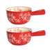 20-oz Soup Mugs with Long Handles, Set of 2-Floral Lace Red