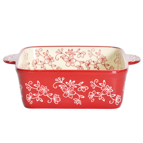 Temp-tations Ovenware~ Floral Lace ~Cranberry ~Cookie Sheet/Tray /Lid w/  Handles