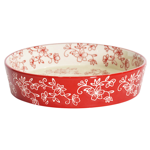 9” Round Baking Dish-Floral Lace Red