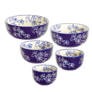 Nesting Dip Bowls, Set of 5-Floral Lace Blue