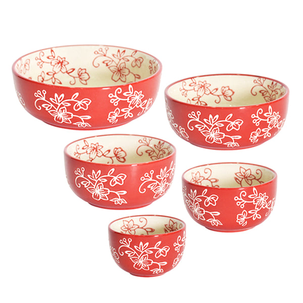 Nesting Dip Bowls, Set of 5-Floral Lace Red
