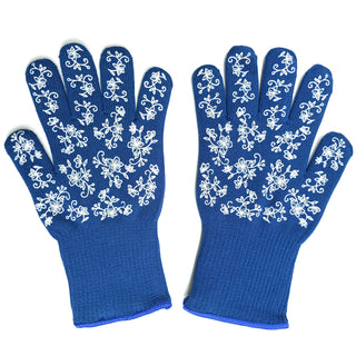 Oven Gloves Pair-Floral Lace Blue