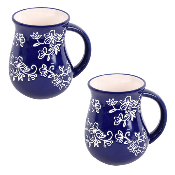 16oz Mugs, Set of 2-Floral Lace Blue