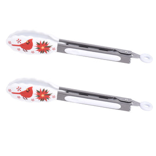 7" Silicone Cooking Tongs, Set of 2-Poinsettia