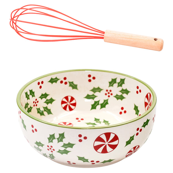 2qt Bowl with Whisk-Holly Peppermint