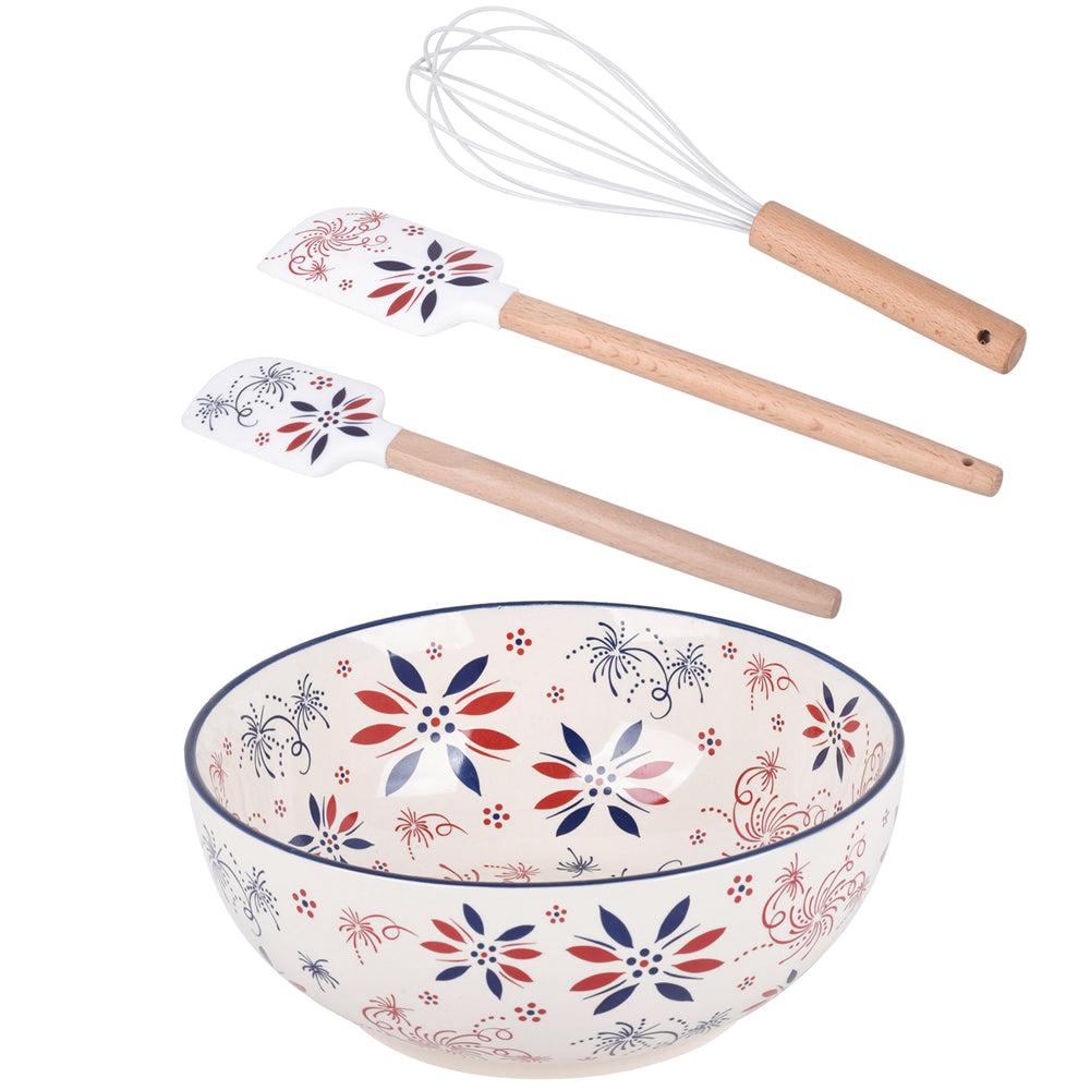 2 qt Bowl with Whisk & Spatulas-Patriotic