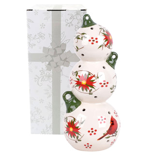 10" Lit Ceramic Stacked Ornaments-Poinsettia