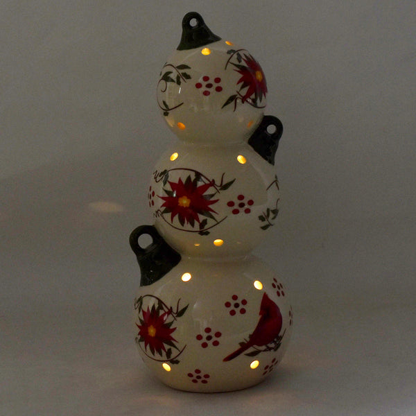 10" Lit Ceramic Stacked Ornaments-Poinsettia