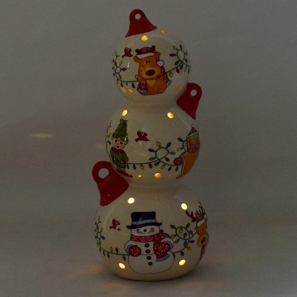 10" Lit Ceramic Stacked Ornaments-Winter Whimsy Lights