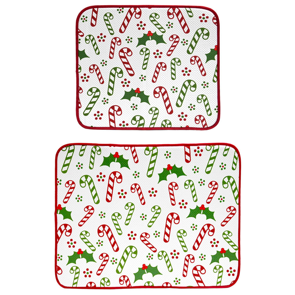 Set of 2 Drying Mats-Candy Canes