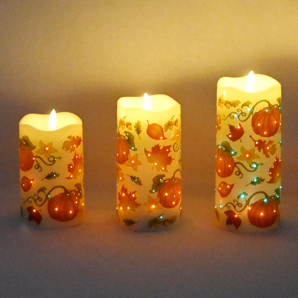 Fiberoptic Flameless Candles, Set of 3-Harvest