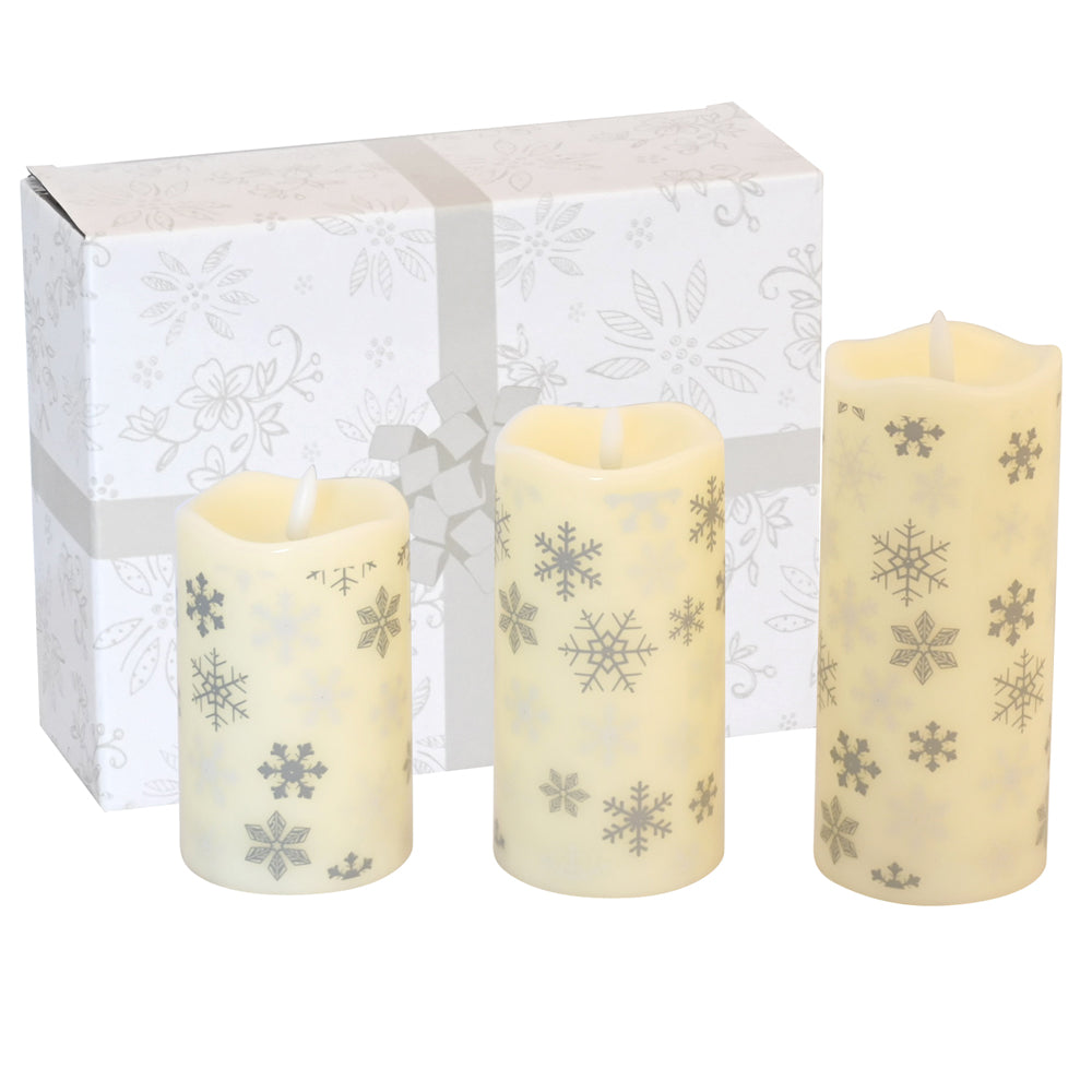 Fiberoptic Flameless Candles, Set of 3-Snowflake