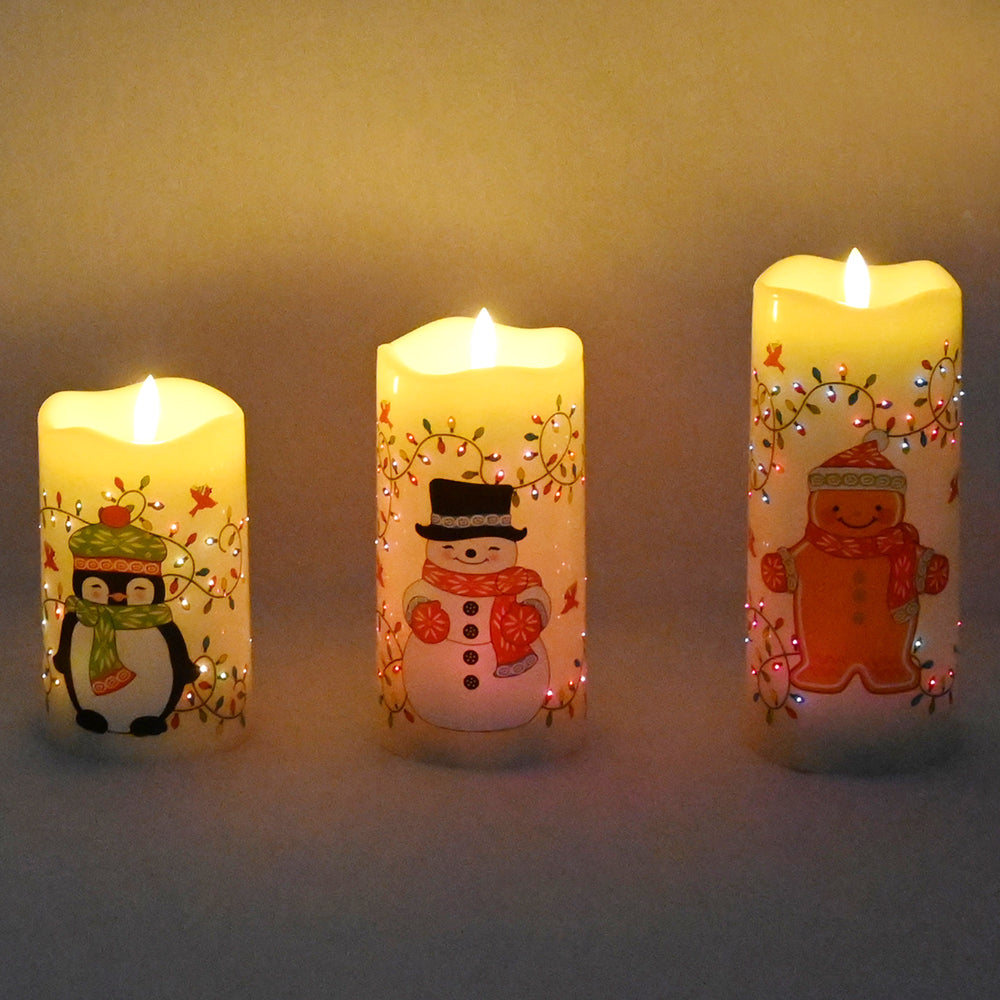Fiberoptic Flameless Candles, Set of 3-Winter Whimsy