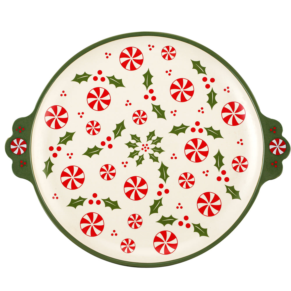 Nostalgic Seasonal 14" Round Serving Platter - Holly Peppermint