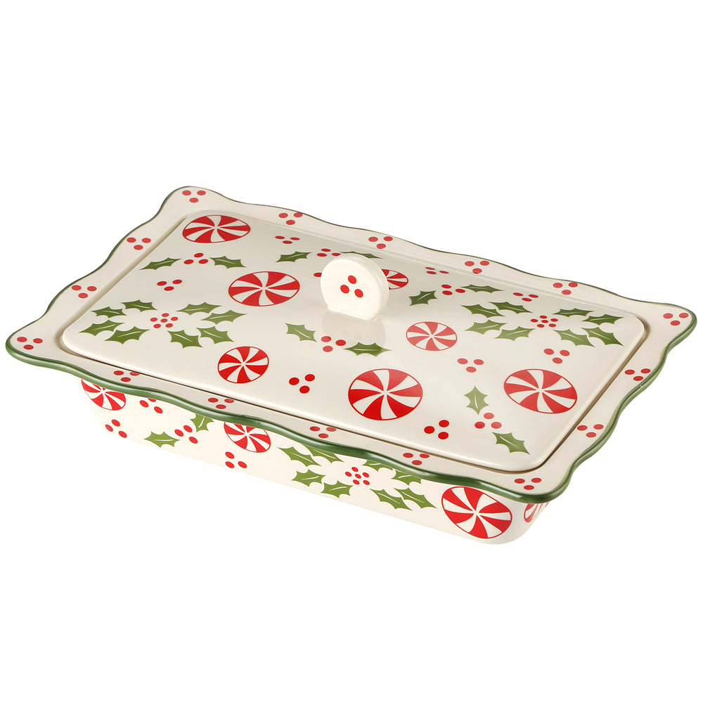 Covered Casserole Dish- Holly Peppermint