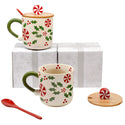 18oz Lidded Mugs with Spoons & Gift Boxes, Set of 2=Holly Peppermint