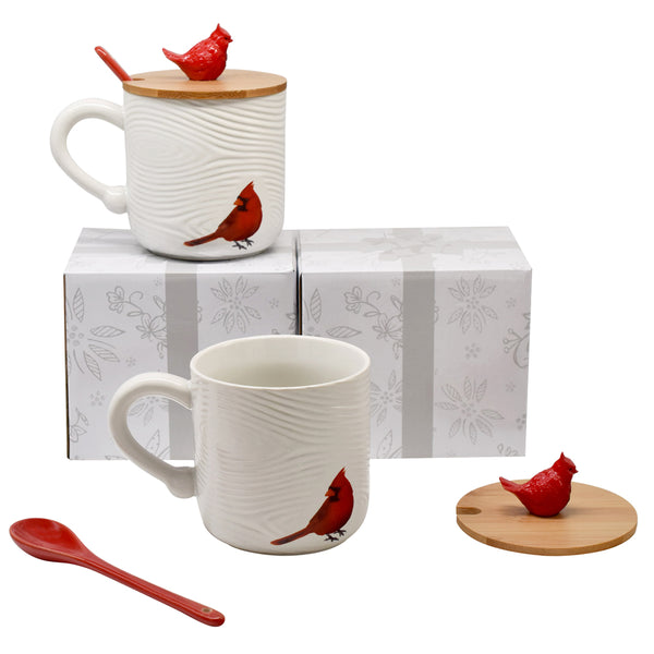 18oz Lidded Mugs with Spoons & Gift Boxes, Set of 2-Winter Woodland