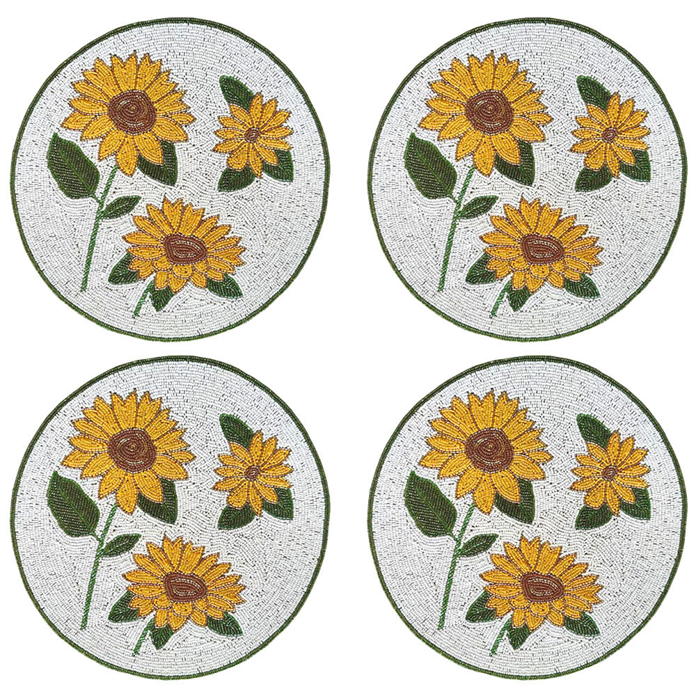 Seasonal Beaded Placemats, Set of 4-Sunflower