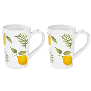 Tall Bistro Mugs with Thumb Rest, Set of 2-Lemons & Palm