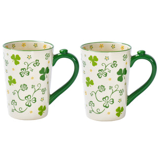 Tall Bistro Mugs with Thumb Rest, Set of 2-Shamrock