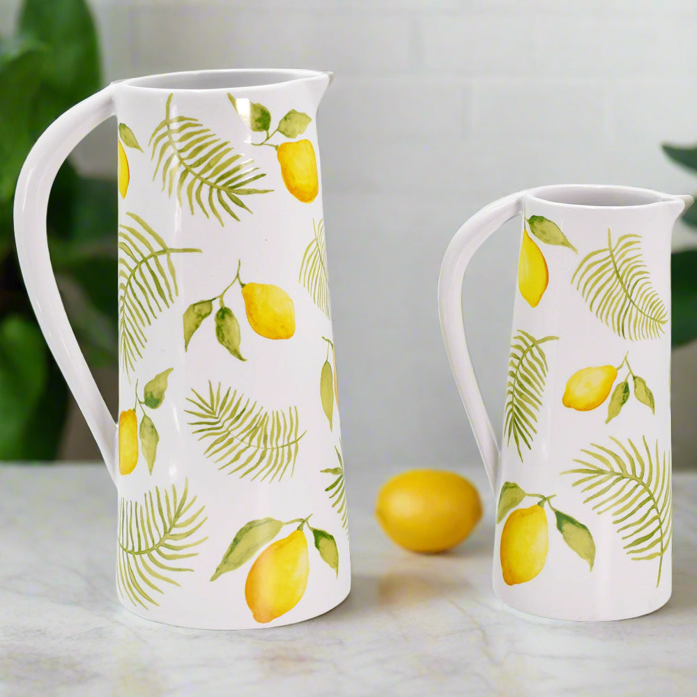 Temp-tations Lemons & Palm Set of 2 Stoneware Pitchers 