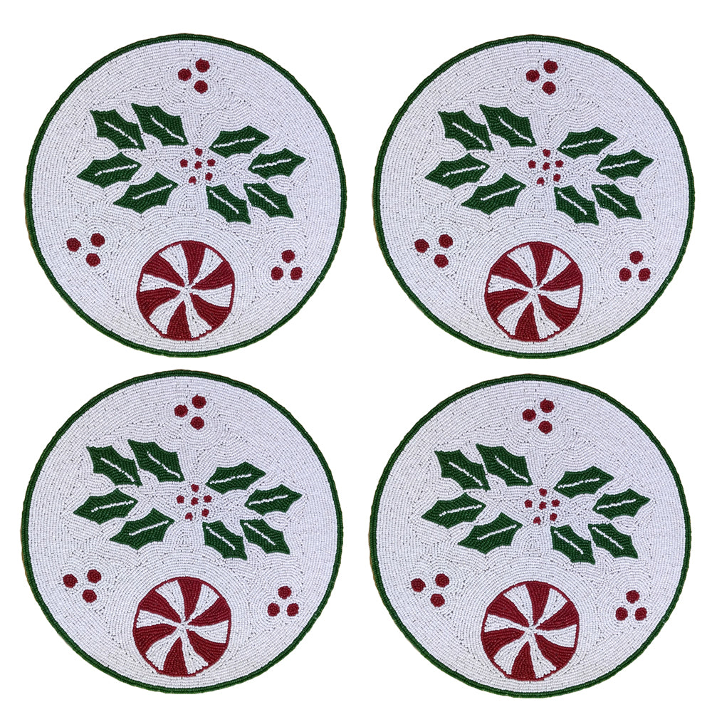 Temp-tations Set of 4 Holly Peppermint Beaded Placemats