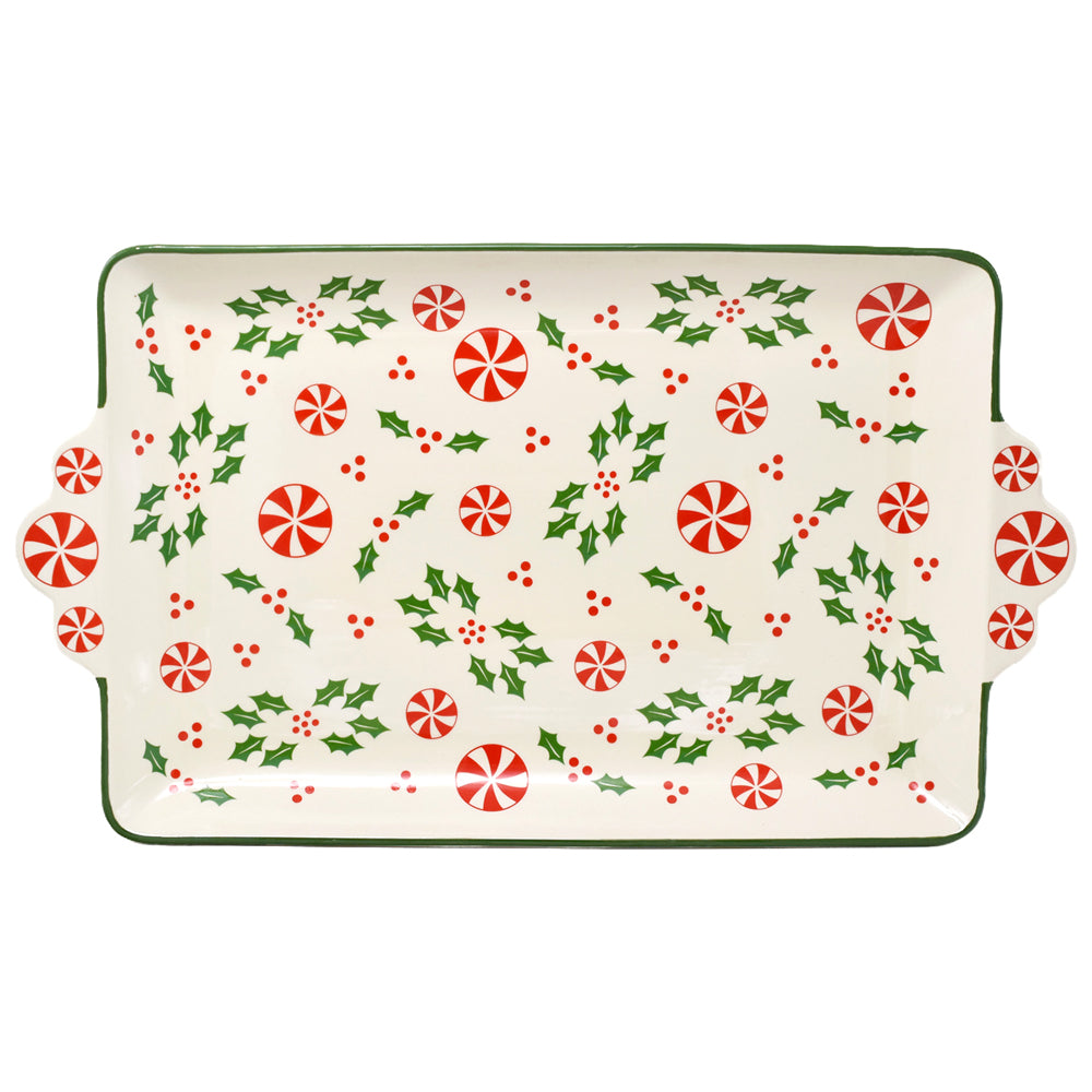 Temp-tations Holly Peppermint 16” Serving Platter with Figural Handles