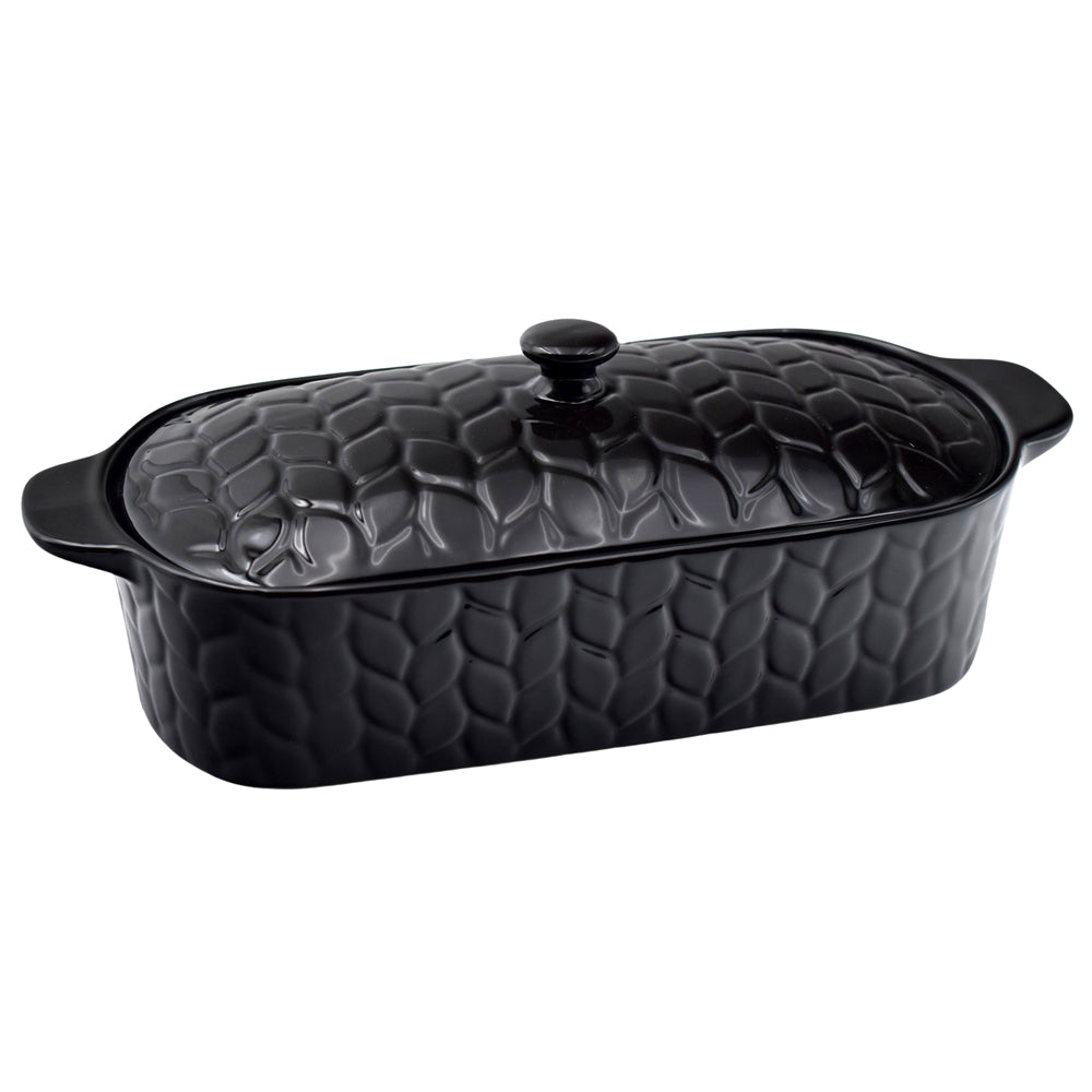 Seasonal 2qt Squoval Baker with Lid-Carved Willow Black