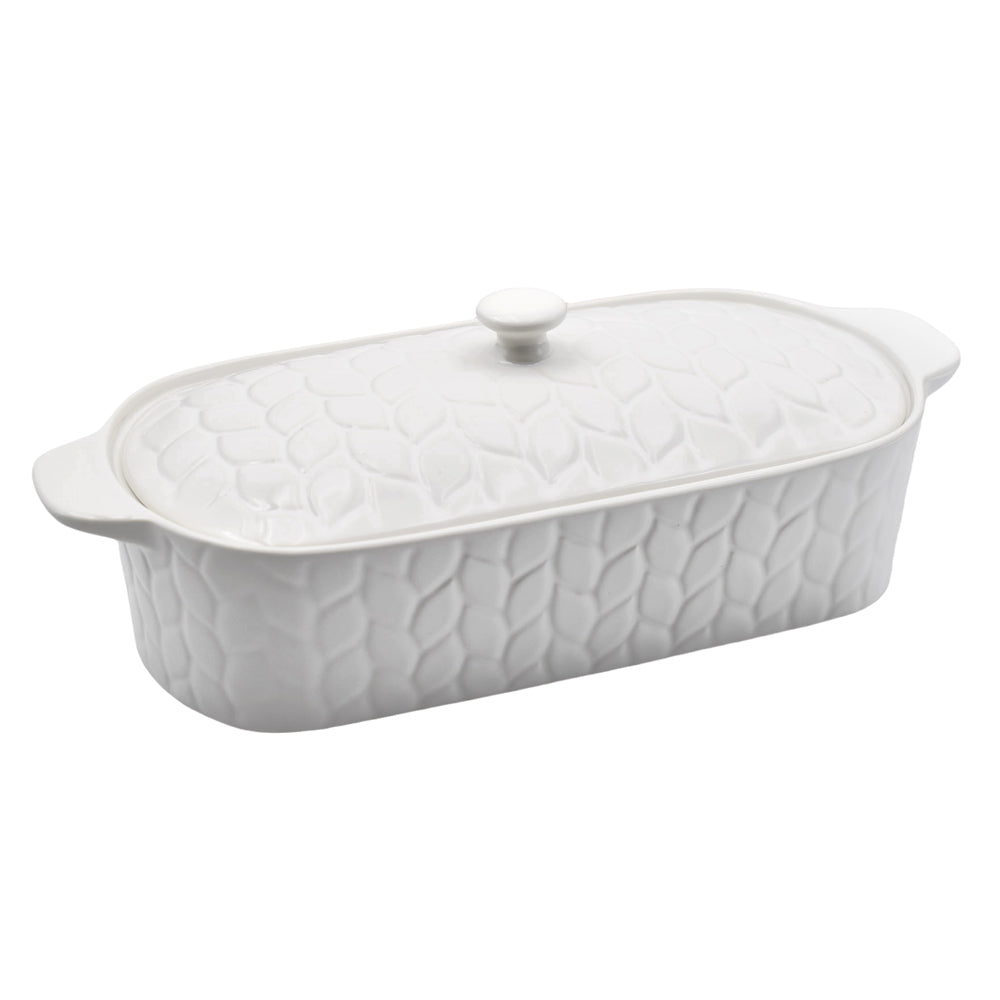 Seasonal 2qt Squoval Baker with Lid-Carved Willow White