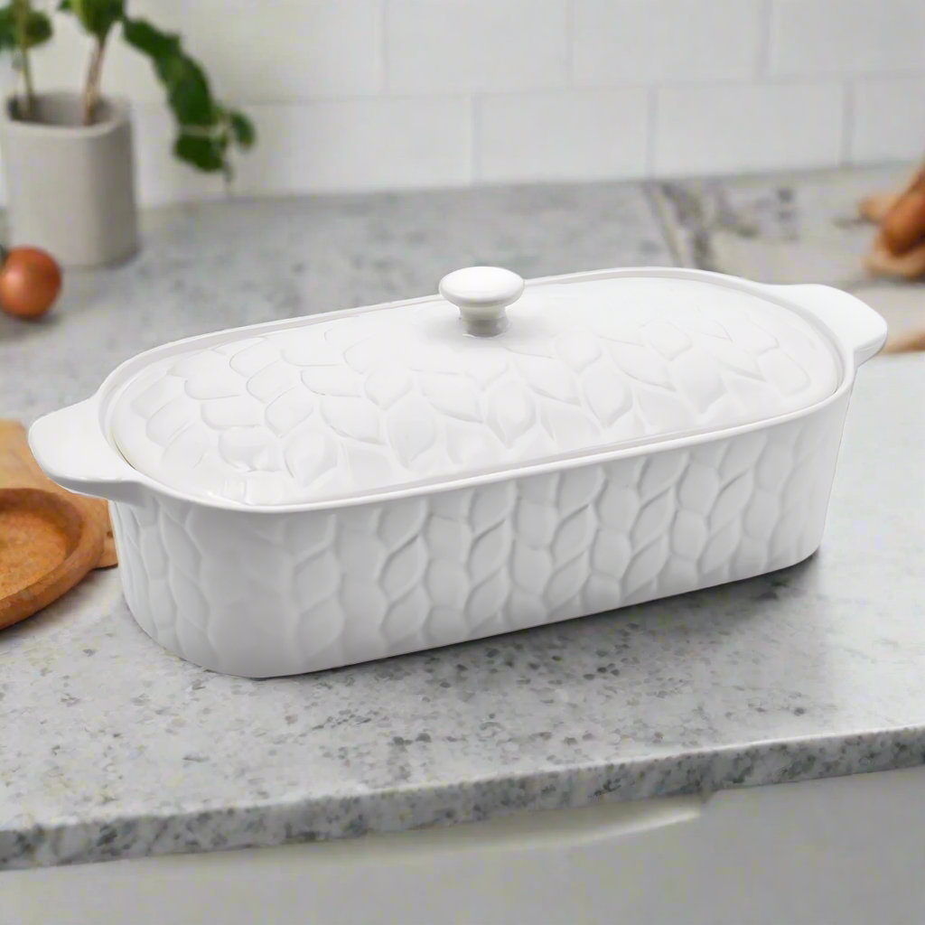 Temp-tations Carved Williw White Squoval Baking Dish