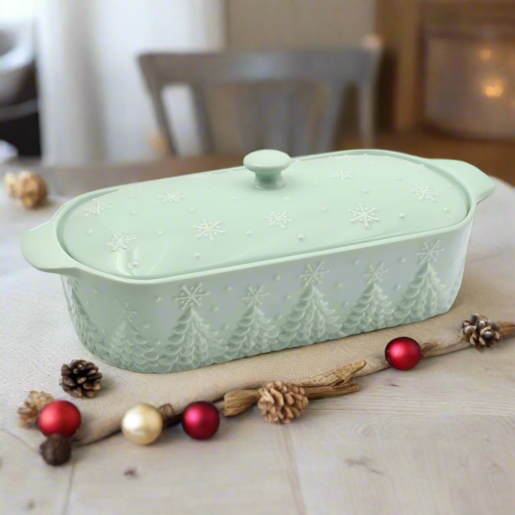 Seasonal 2qt Squoval Baker with Lid-Frosty Forest Mint