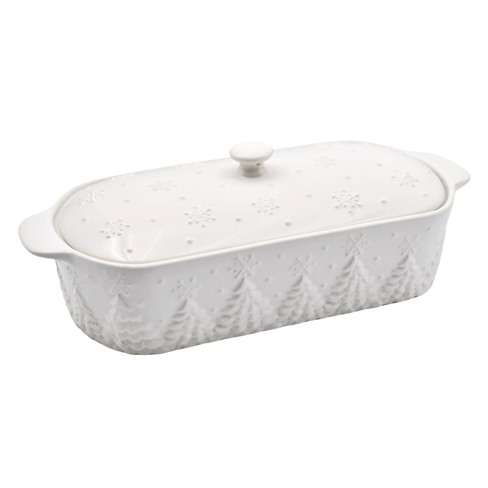 Seasonal 2qt Squoval Baker with Lid-Frosty Forest  White