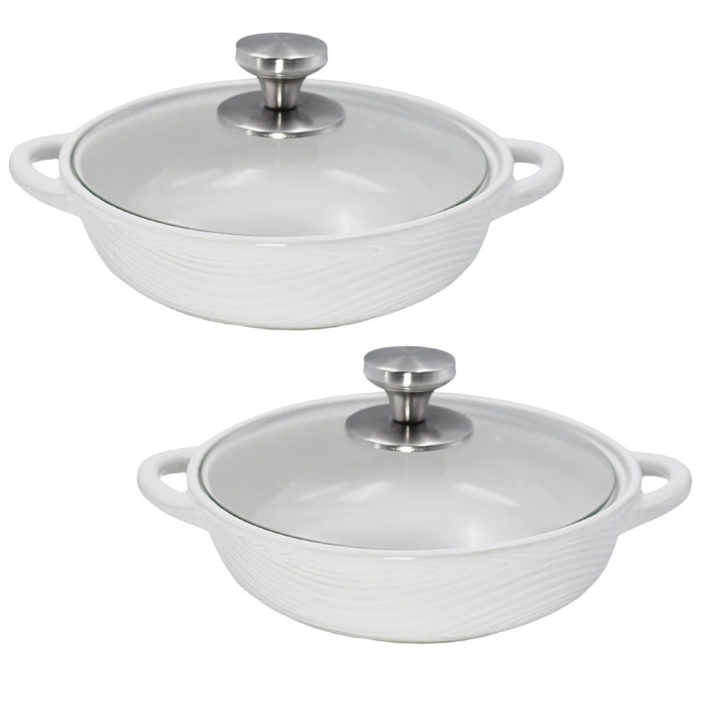 1qt Bakers with Glass Lids, Set of 2-Woodland White