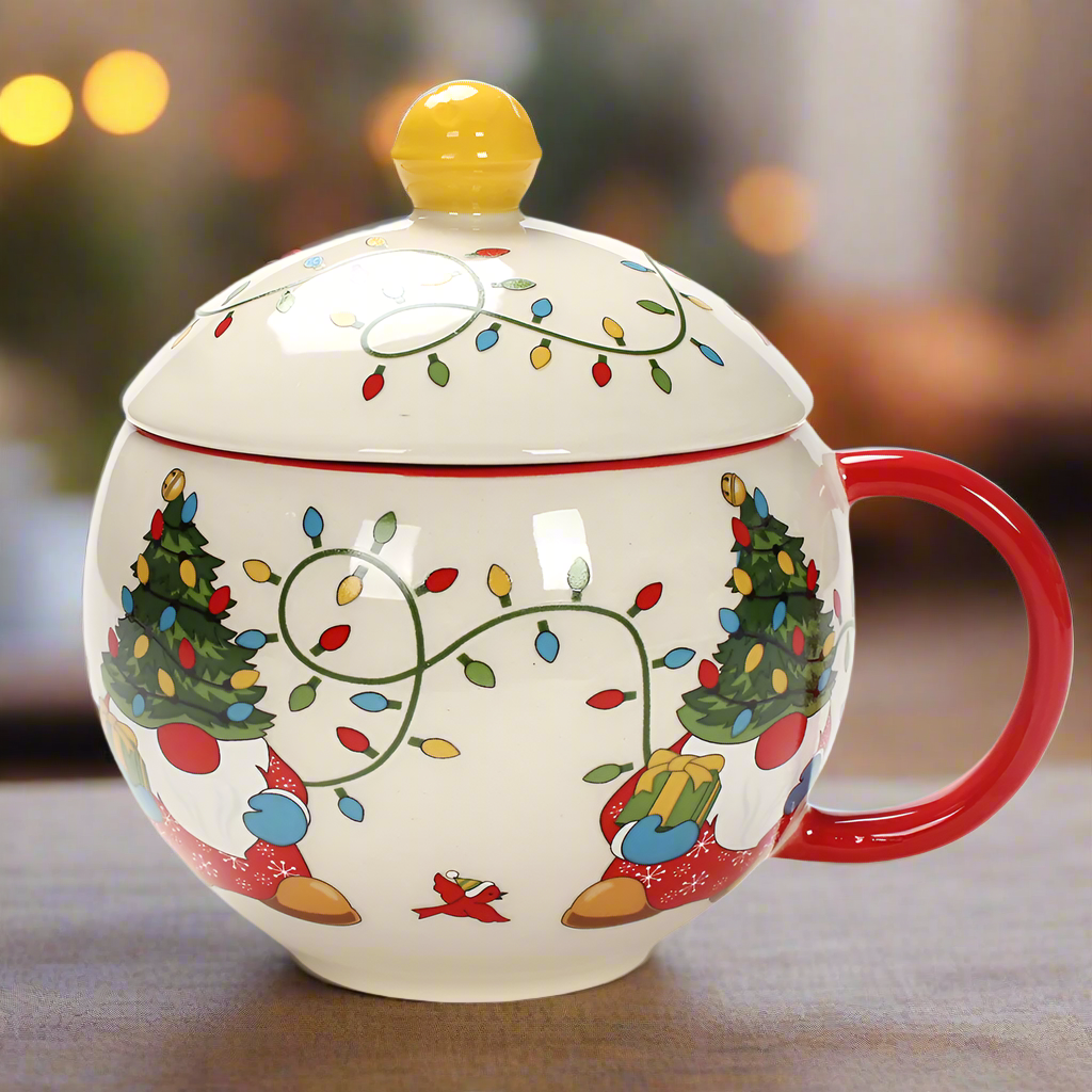 Festive Gnome 18 oz Merry Lidded Mug