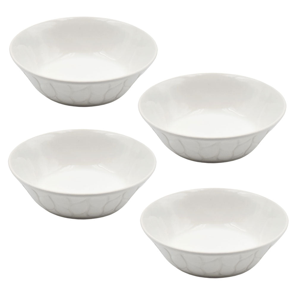 8oz Round Shallow Bowls, Set of 4-Carved Willow White