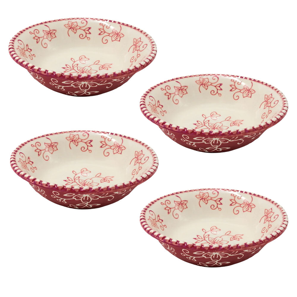 8oz Round Shallow Bowls, Set of 4-Floral Lace Cranberry