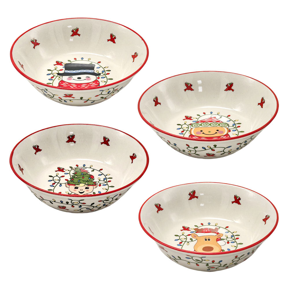 8oz Round Shallow Bowls, Set of 4-Winter Whimsy