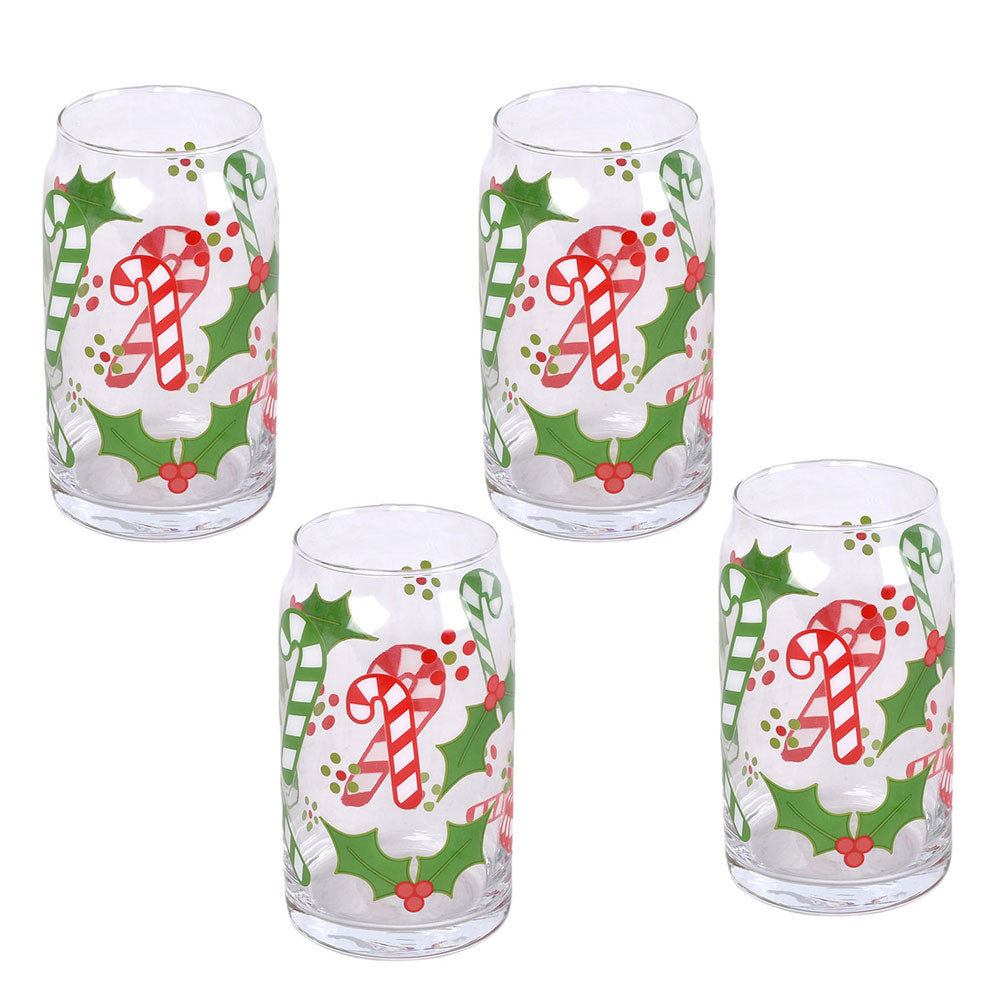 16oz Can-Style Drinking Glasses, Set of 4-Candy Canes