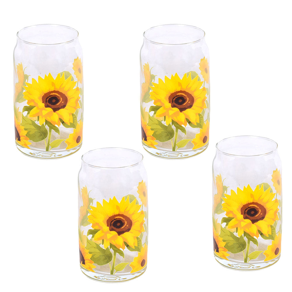 16oz Can-Style Drinking Glasses, Set of 4-Sunflower