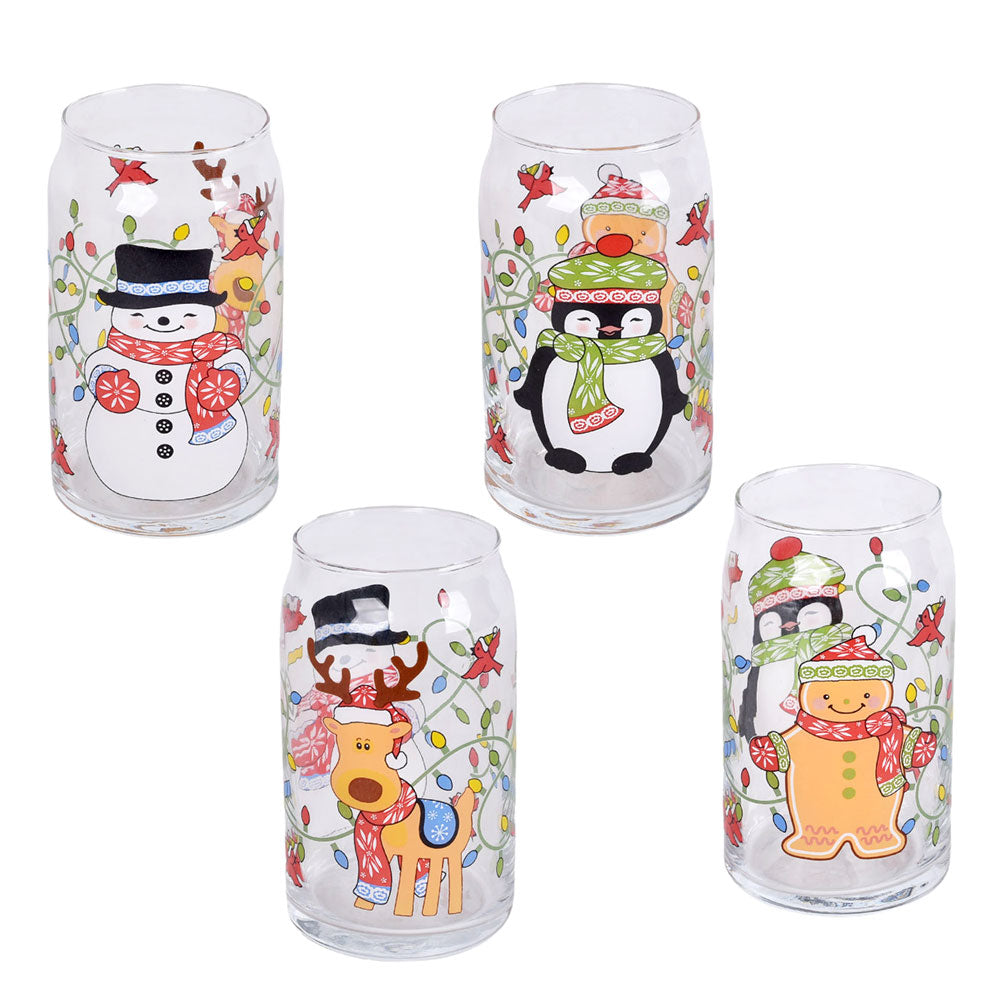 16oz Can-Style Drinking Glasses, Set of 4-Winter Whimsy