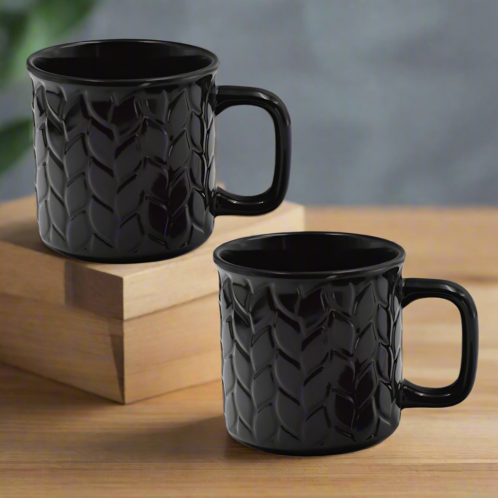 Temp-tations Set of 2 Carved Willow Black Mugs