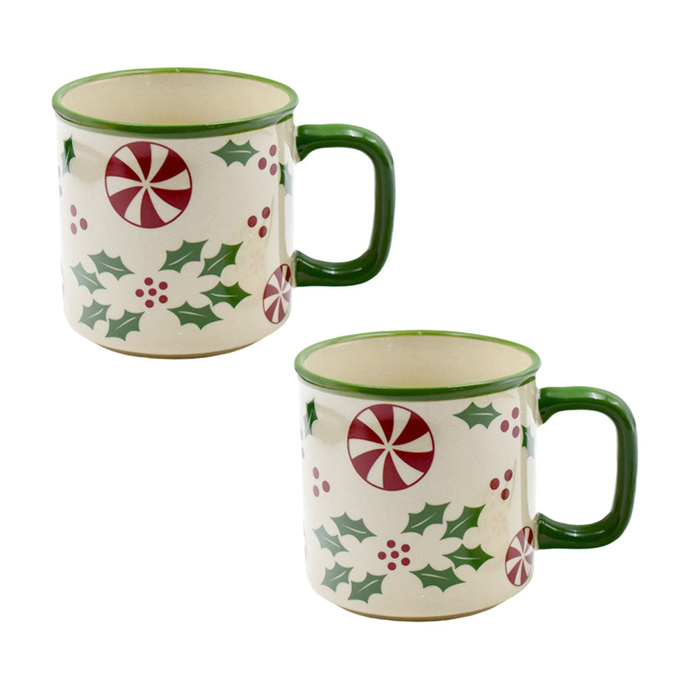 16 oz Everyday Mugs, Set of 2-Holly Peppermint