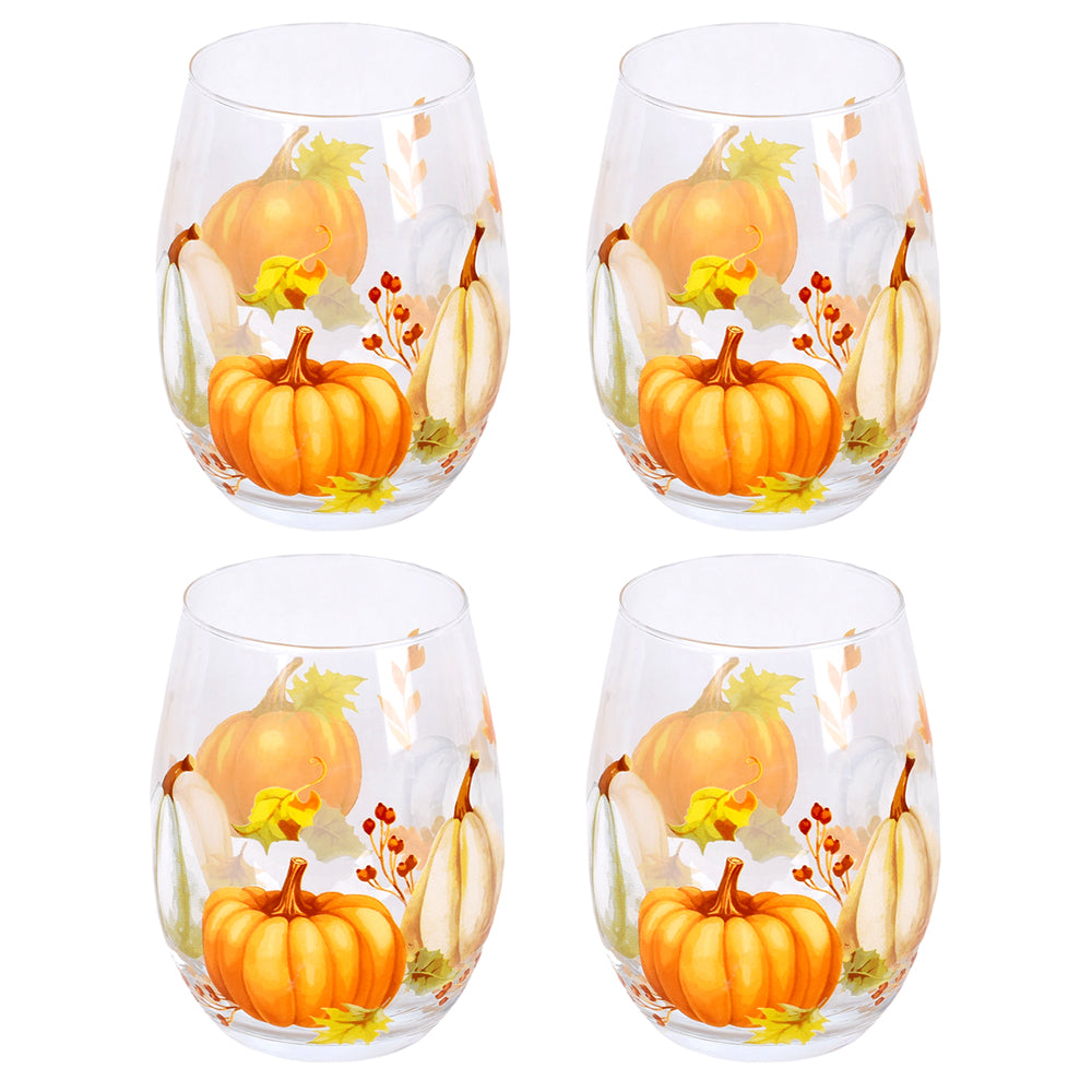 Thanks & Giving Set of 4 Stemless Wine Glasses