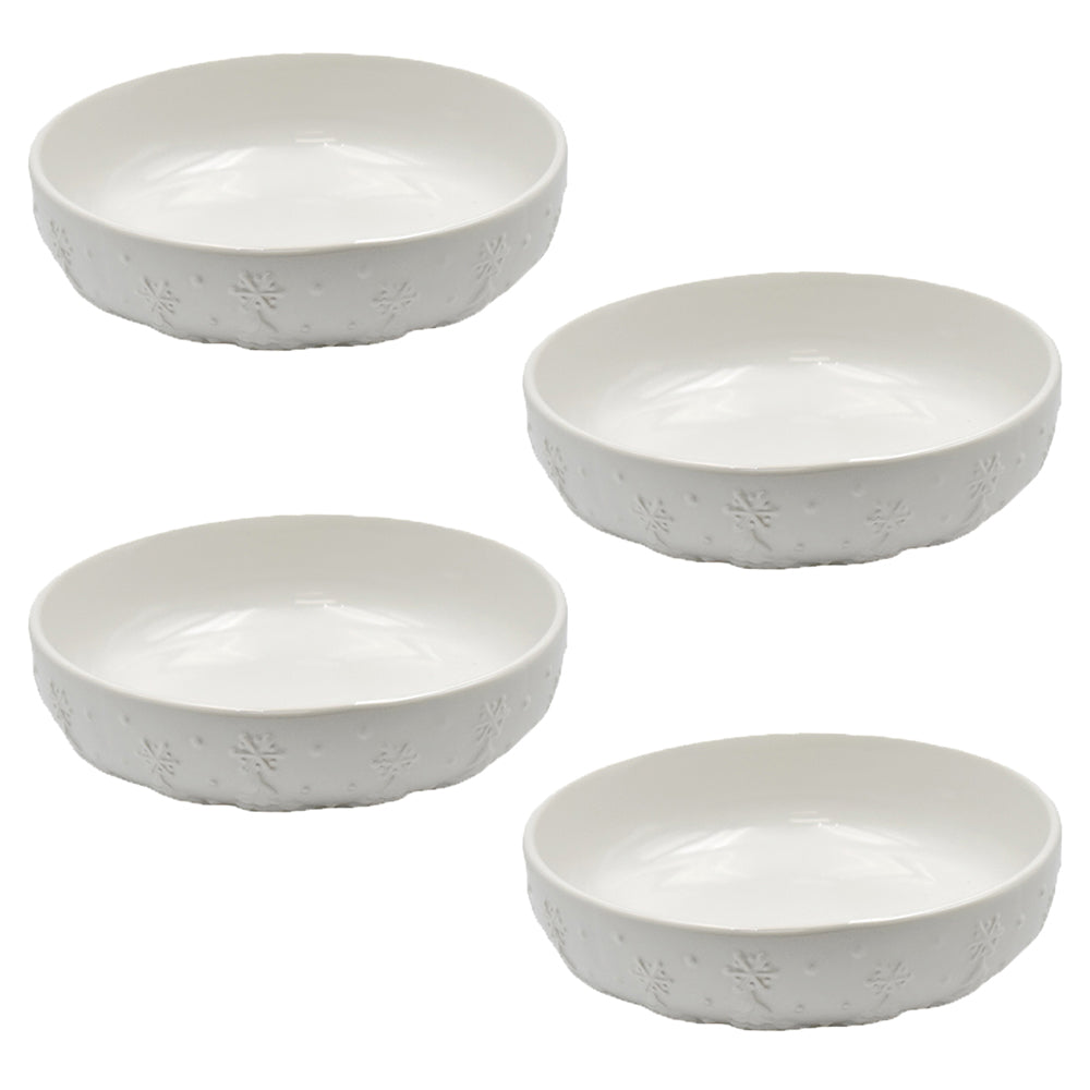 32oz Bowls, Set of 4-Frosty Forest White