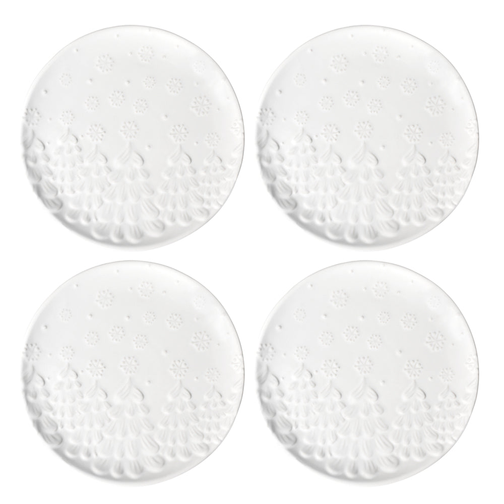 Essential 8" Plates, Set of 4-Frosty Forest White