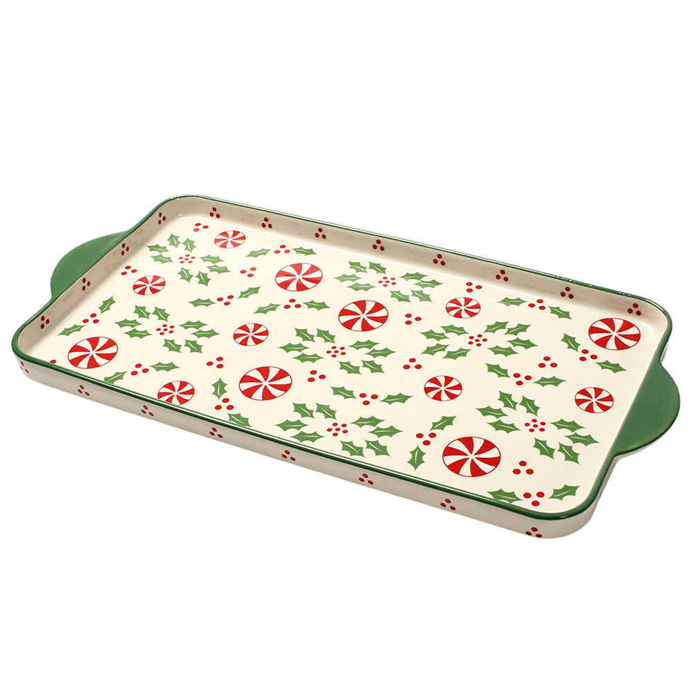 20" Holiday Serving Tray-Holly Peppermint