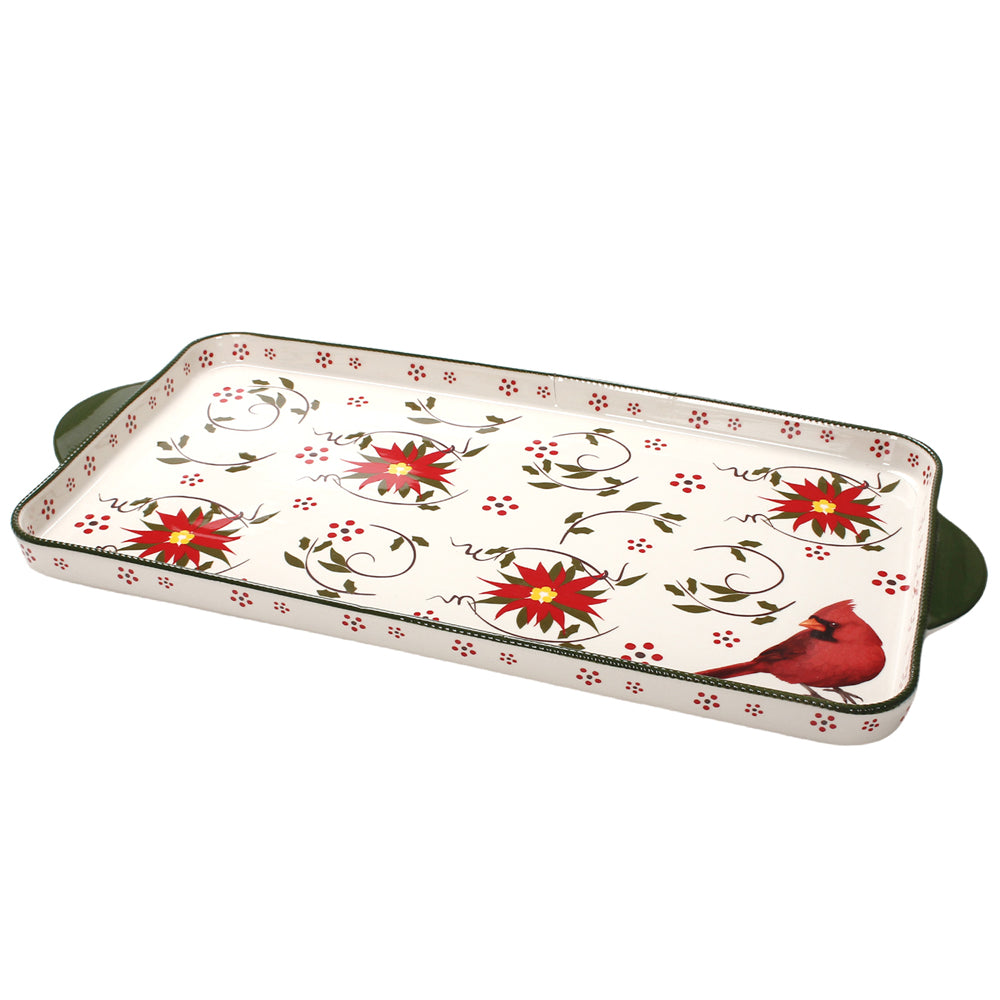 20" Holiday Serving Tray-Poinsettia