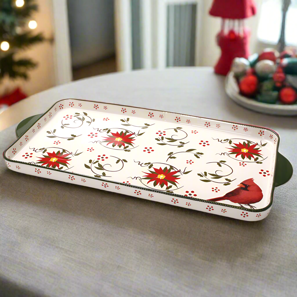 Poinsettia 20" Holiday Serving Tray