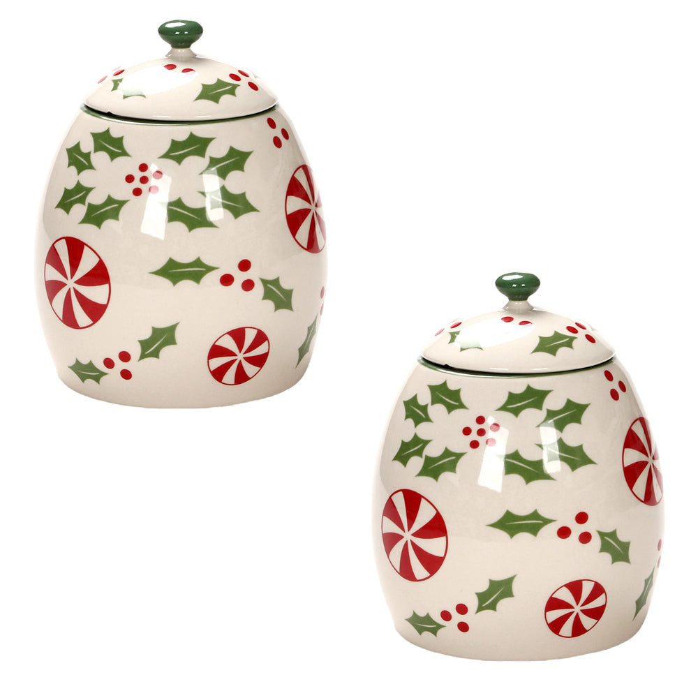 18oz Treat Jars, Set of 2-Holly Peppermint